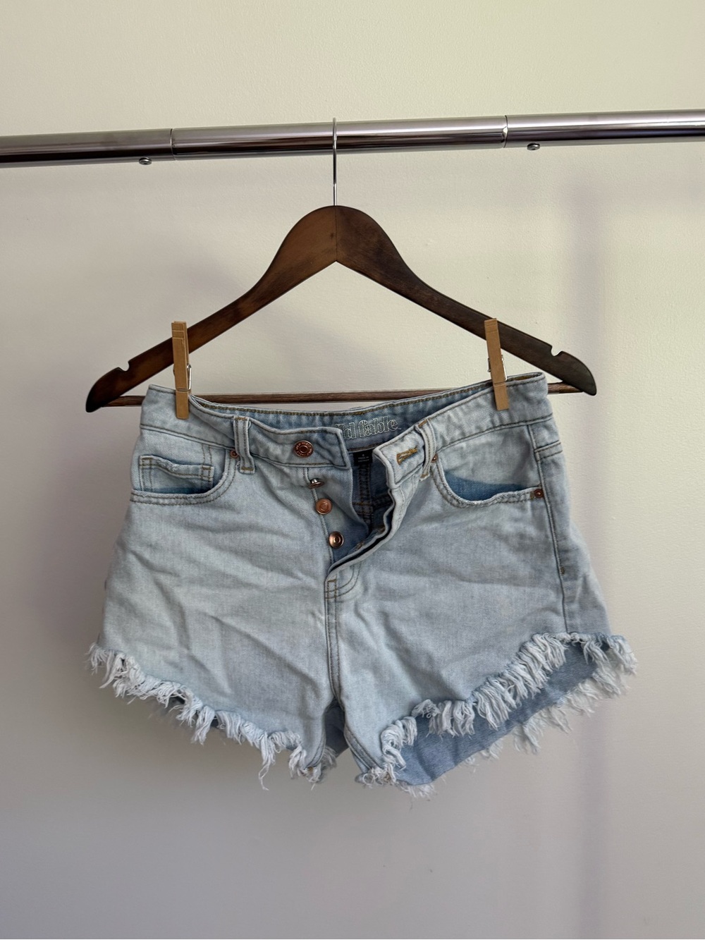 wild fable Light Blue Distressed High-Rise Denim Shorts